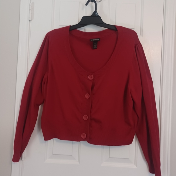 Lane Bryant Red Cropped Button Front Cardigan Sweater Plus Sz 22/24 - Picture 1 of 4